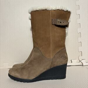 UGG Edelina Womens Suede Wool Wedge Pull-on Boots Size 8 Plush Chestnut Brown